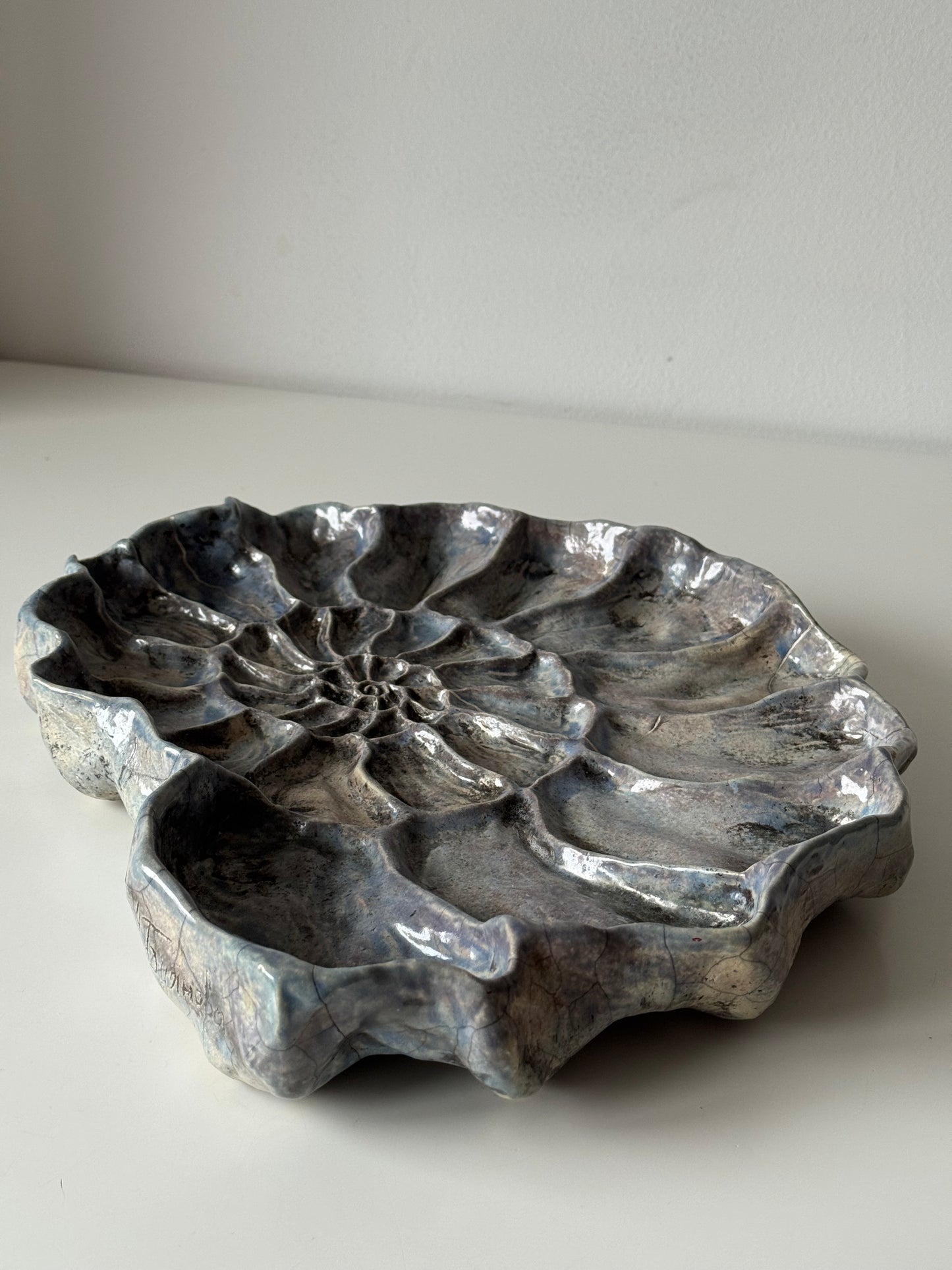 Raku Shell — Silver Kintsugi Edition