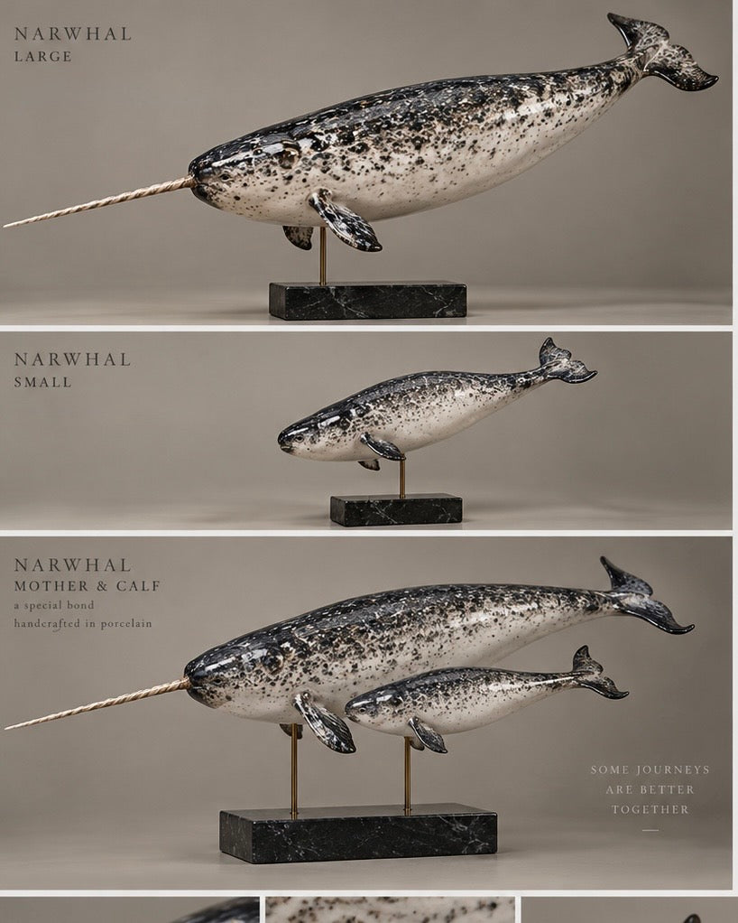 Porcelain Narwhal Sculpture