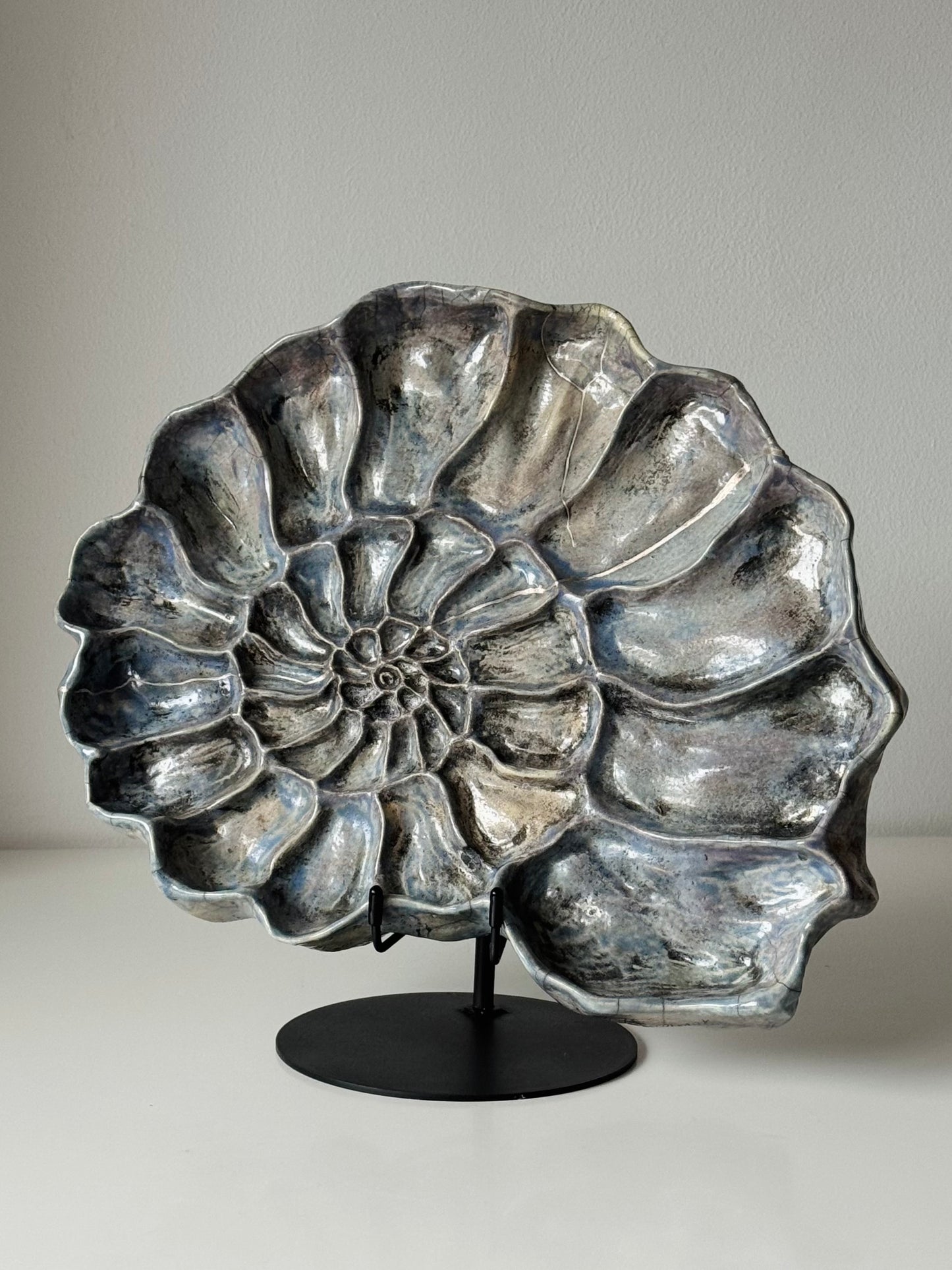 Raku Shell — Silver Kintsugi Edition