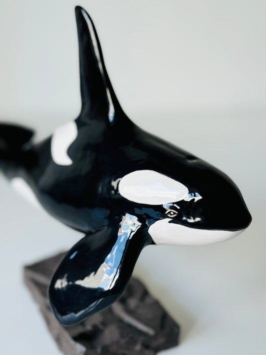 Male Orca on a stand