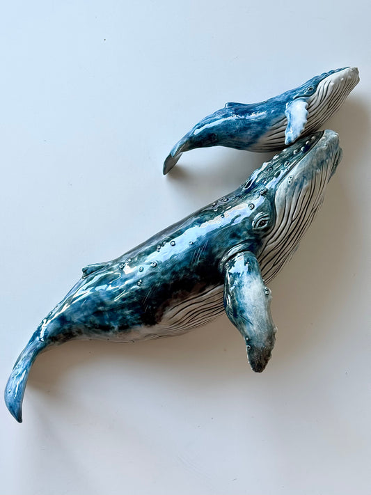 Humpback Whale Mother and Calf Wall Sculpture