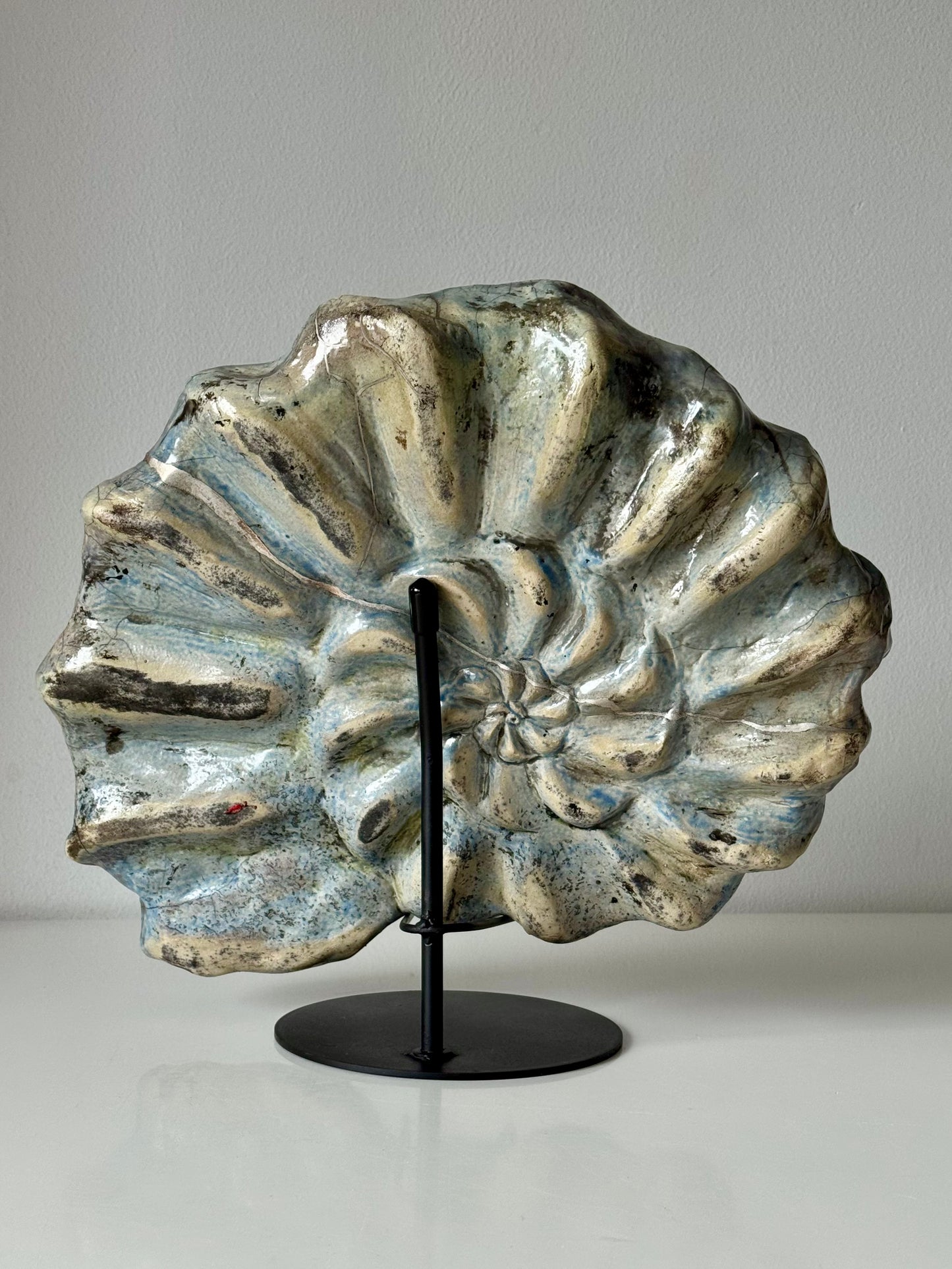 Raku Shell — Silver Kintsugi Edition