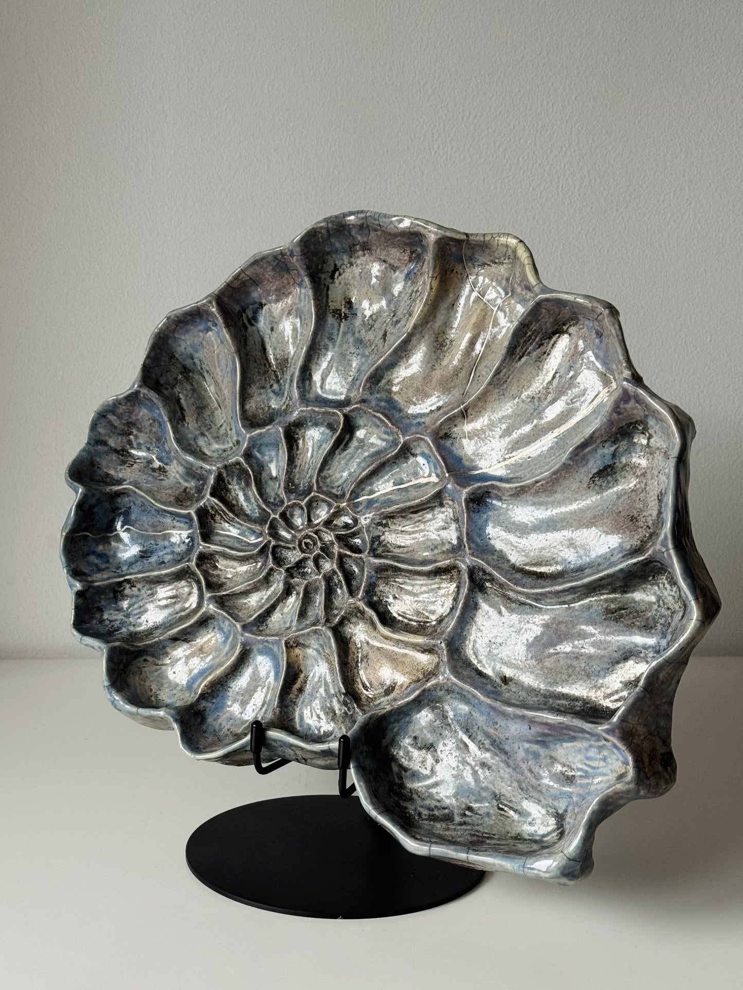 Raku Shell — Silver Kintsugi Edition