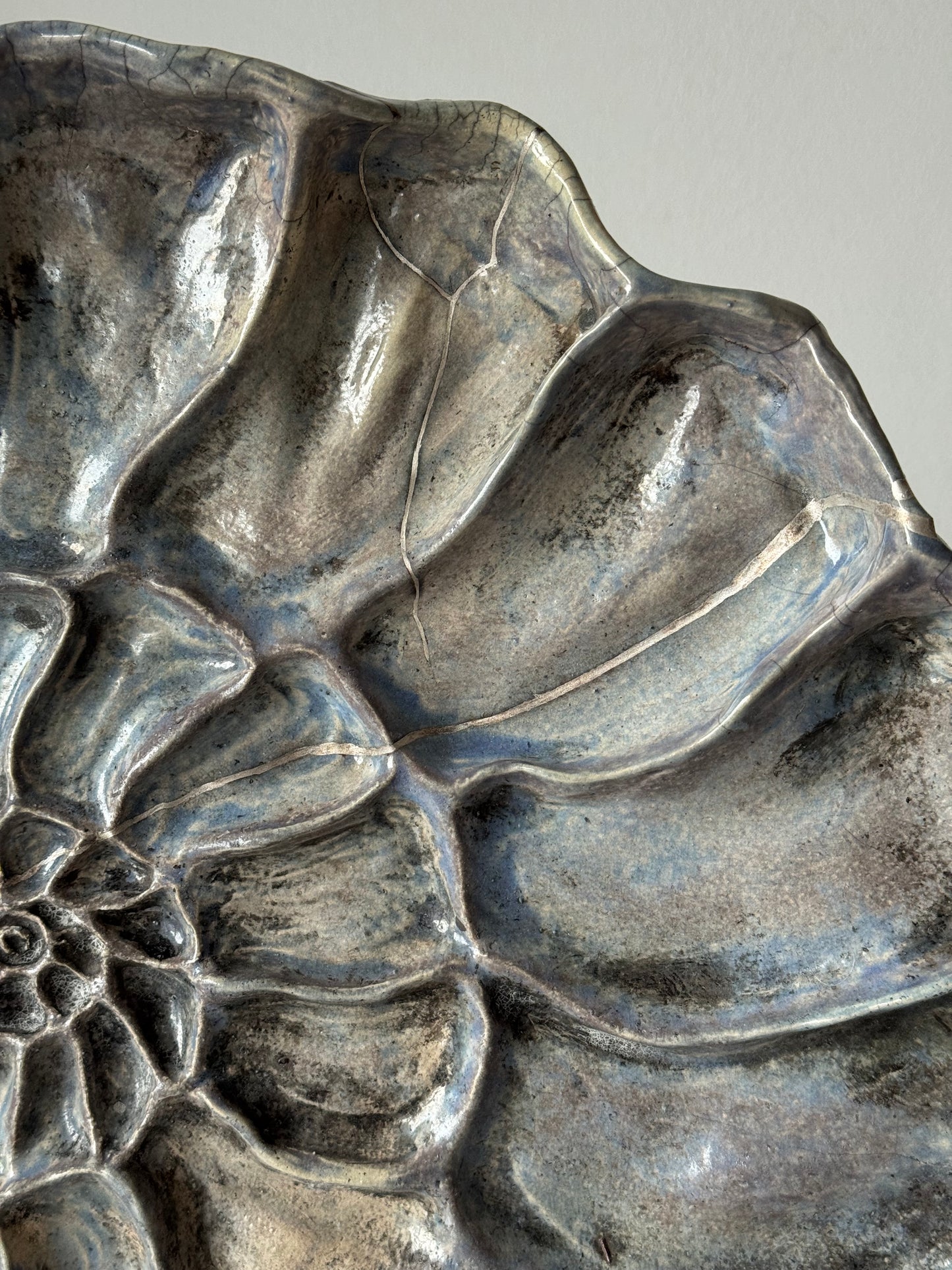Raku Shell — Silver Kintsugi Edition