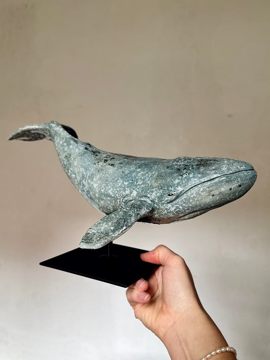 Gray Whale Ceramic Sculpture on Stand