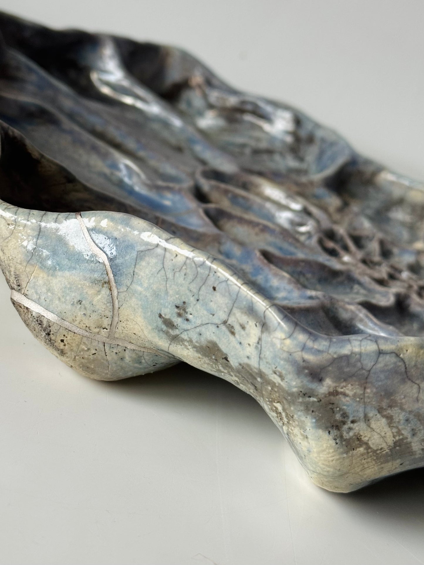 Raku Shell — Silver Kintsugi Edition