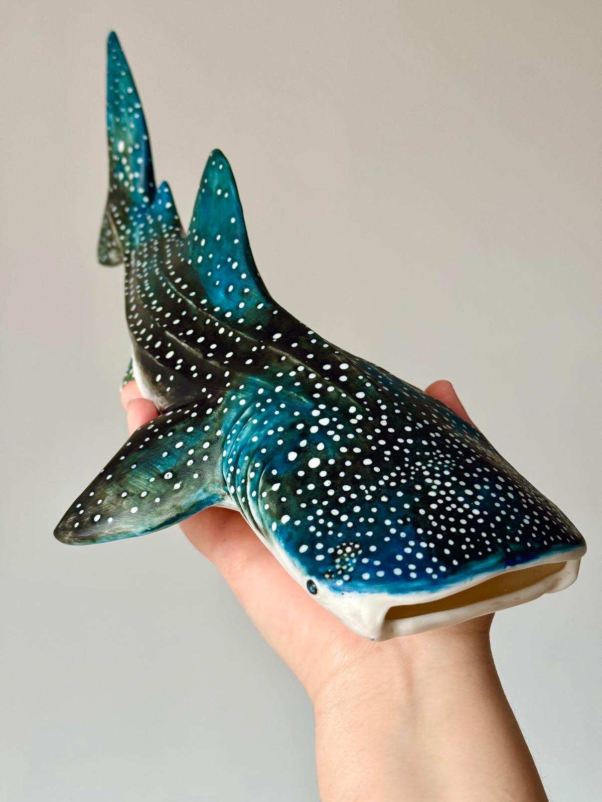 Porcelain Whale Shark on a metal stand