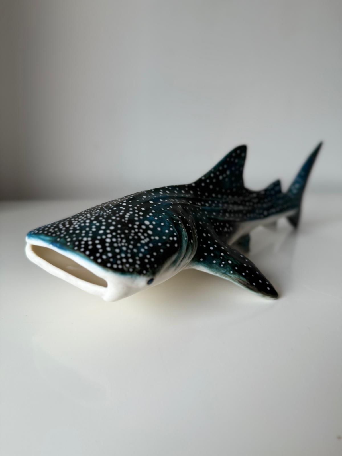 Porcelain Whale Shark on a metal stand