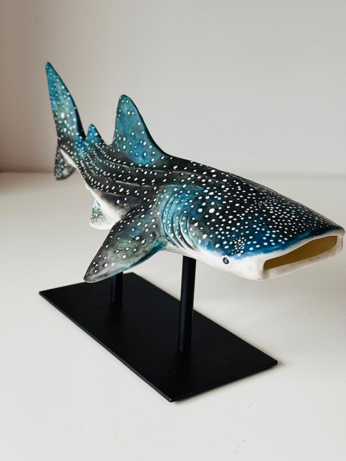 Porcelain Whale Shark on a metal stand