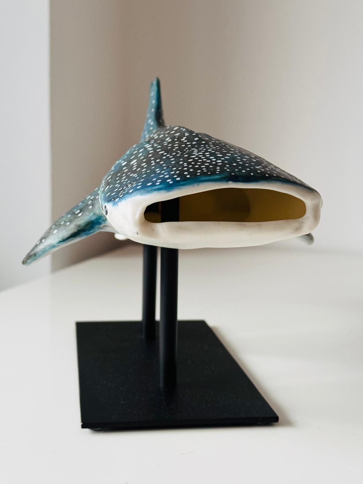 Porcelain Whale Shark on a metal stand