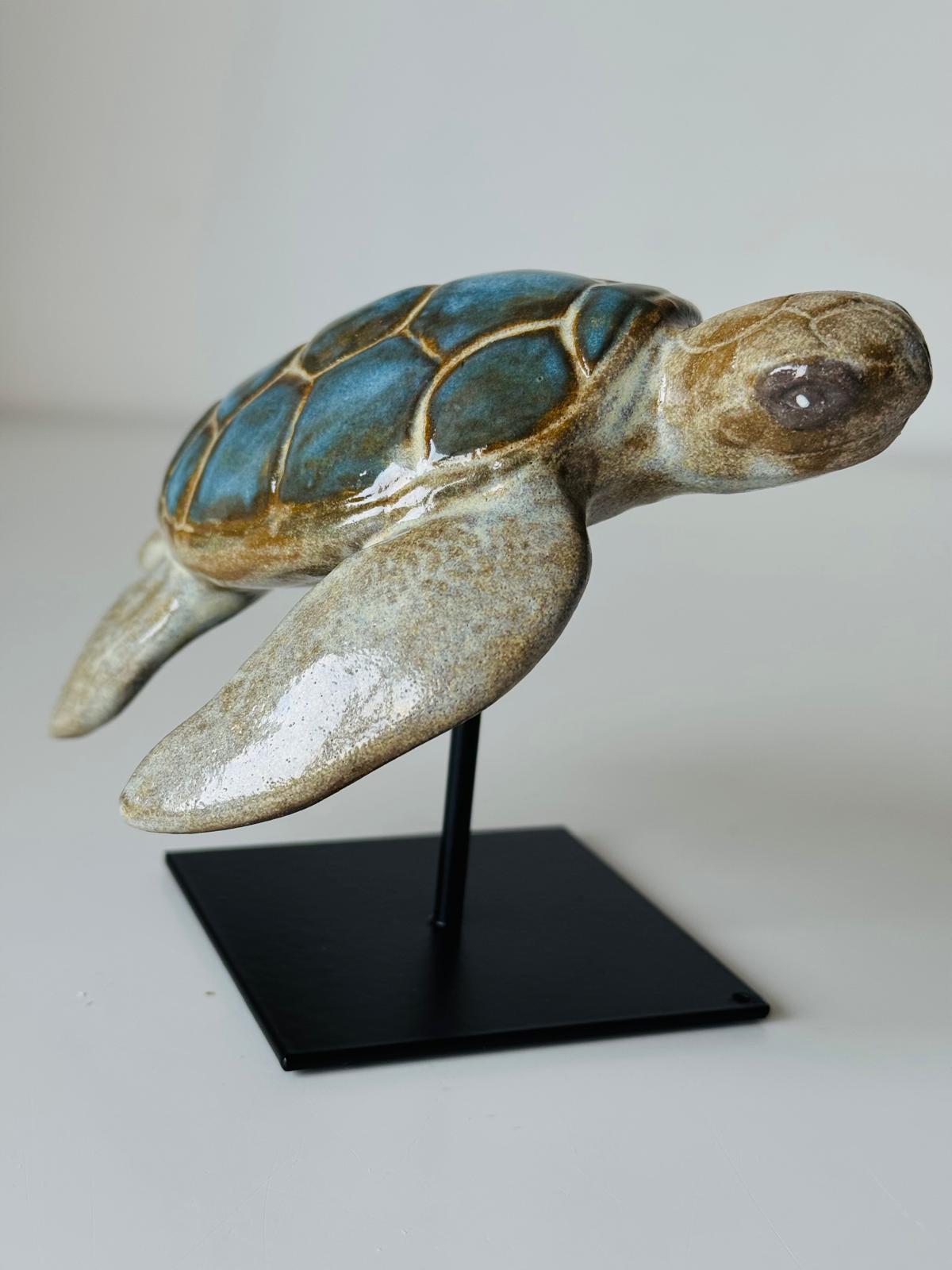 Ceramic Sea Turtle on a stand